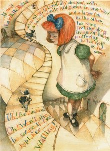 Alice in Wonderland. White Rabbit. Watercolors, color pencils